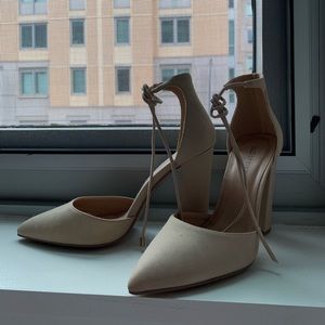 Tan pointed toe heels